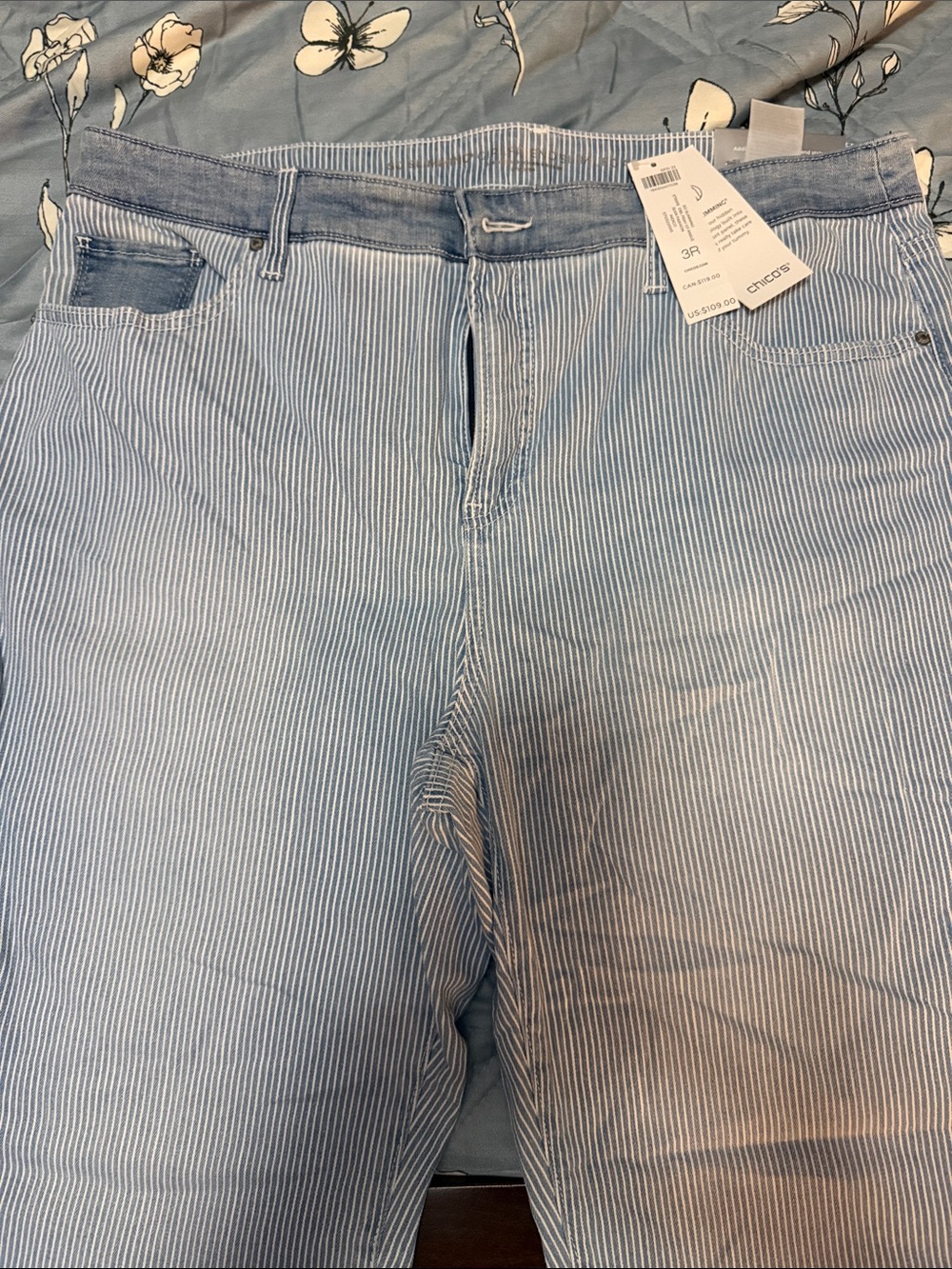 Chico's Light Blue & White Pinstripe Relaxed Men’s Jeans